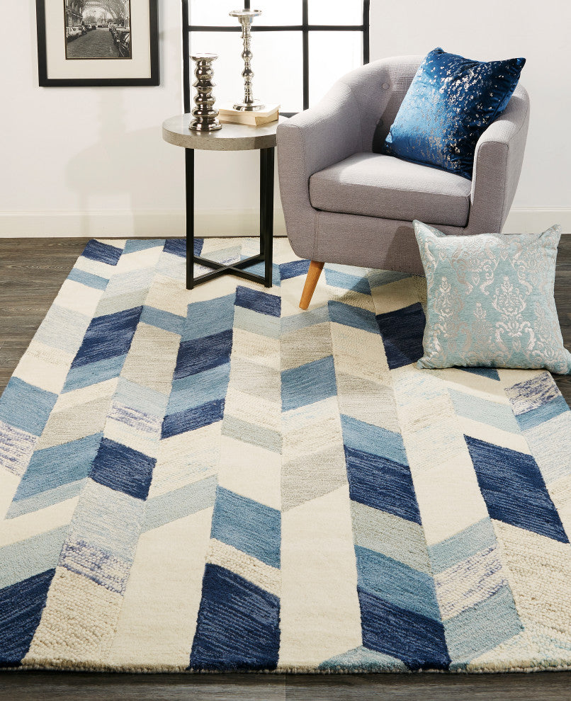 Weave & Wander Oria Tufted Blue/Ivory Rug, Blue/Ivory, 9'-6" X 13'-6"