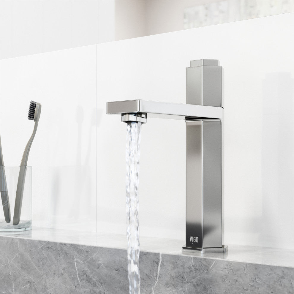 VIGO Nova 8" H Button Operated Single Hole Bathroom Faucet, Chrome, Without Extras