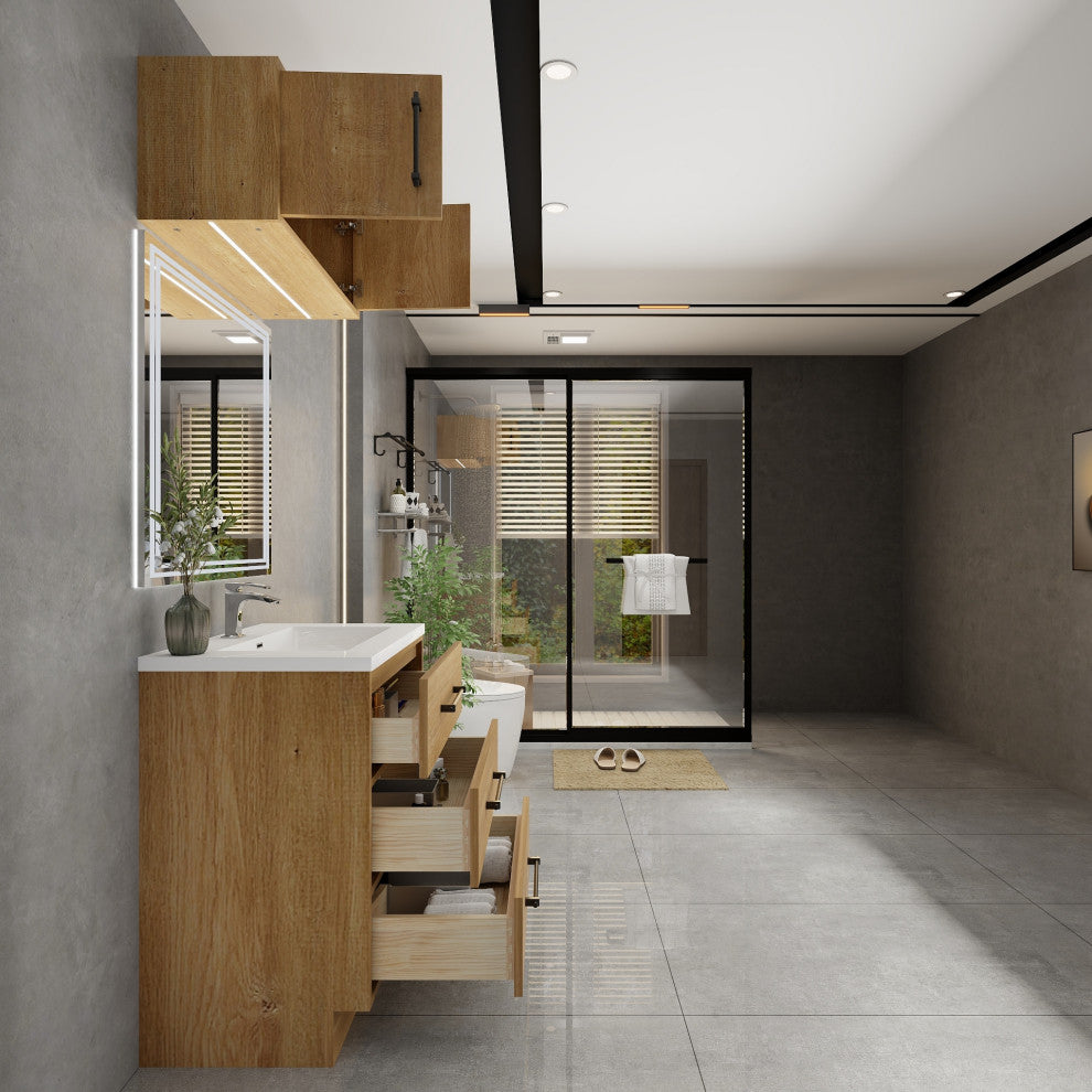 Victoria 30" Solid Wood Bath Vanity, Overhead Cabinet, Oak