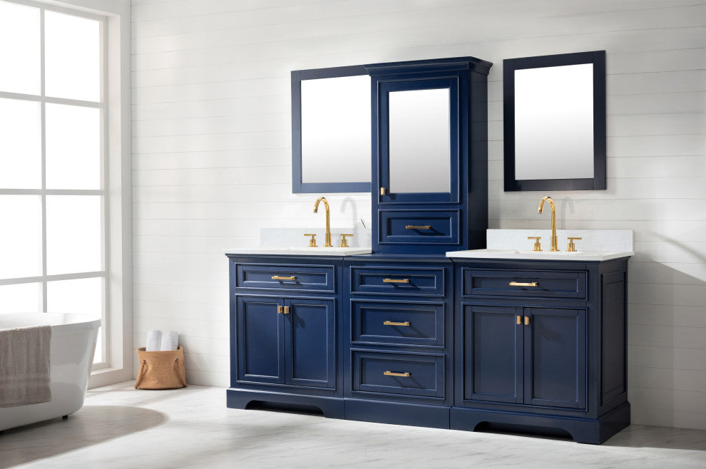 Milano Transitional Blue 96" Double Sink Bathroom Vanity Modular Set