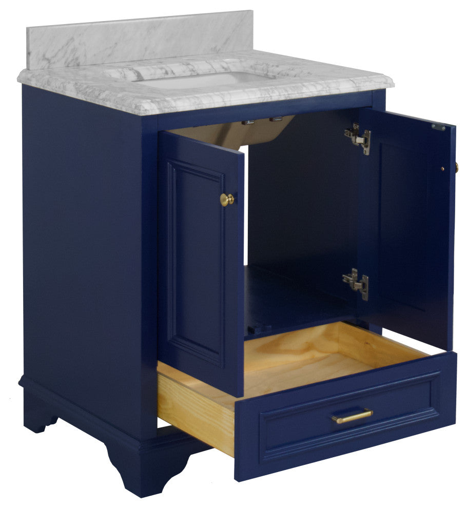 Nantucket 30" Bathroom Vanity, Royal Blue, Carrara Marble