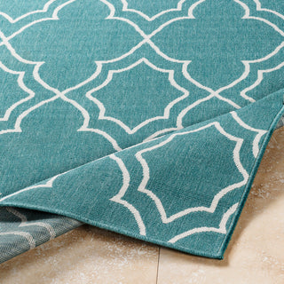 Alfresco Trellis Teal, White Area Rug, 7'3" Square