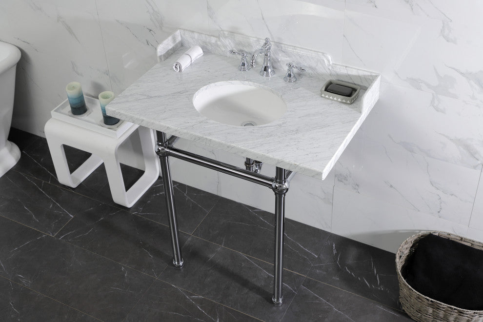 Kingston Brass LMS36MB1 36" Carrara Marble Console Sink, Legs