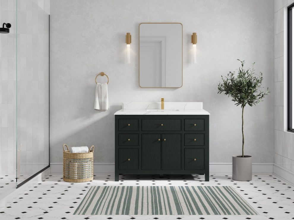 Sonoma 48 Single Sink Bath Vanity Dark Forest Green 1.5"  Calacatta Laza.