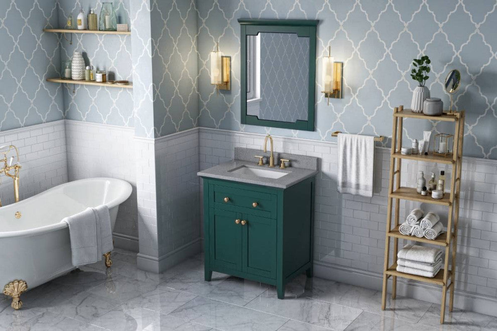 Chatham Traditional 30" Forest Green Single Sink Vanity, Steel Grey Cultured Mar