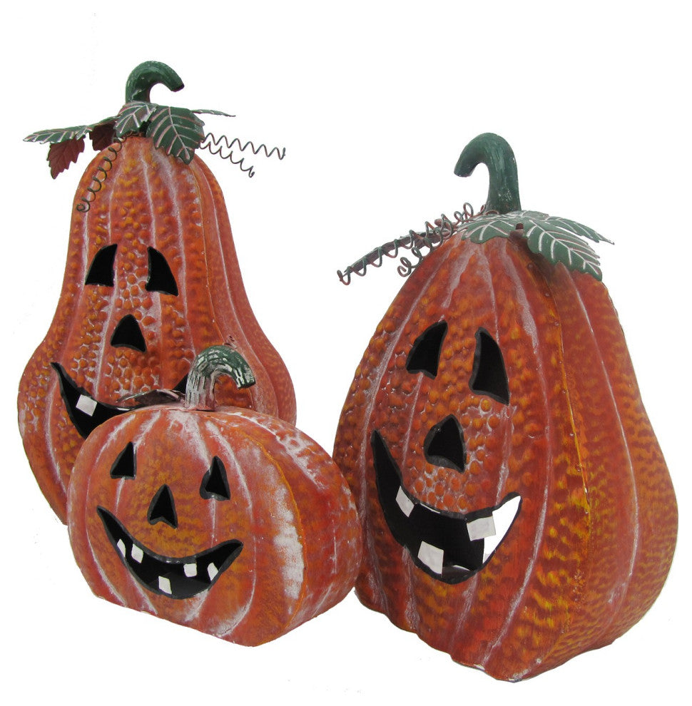 Metal Jack-O-Lantern Decorations, Set of 3