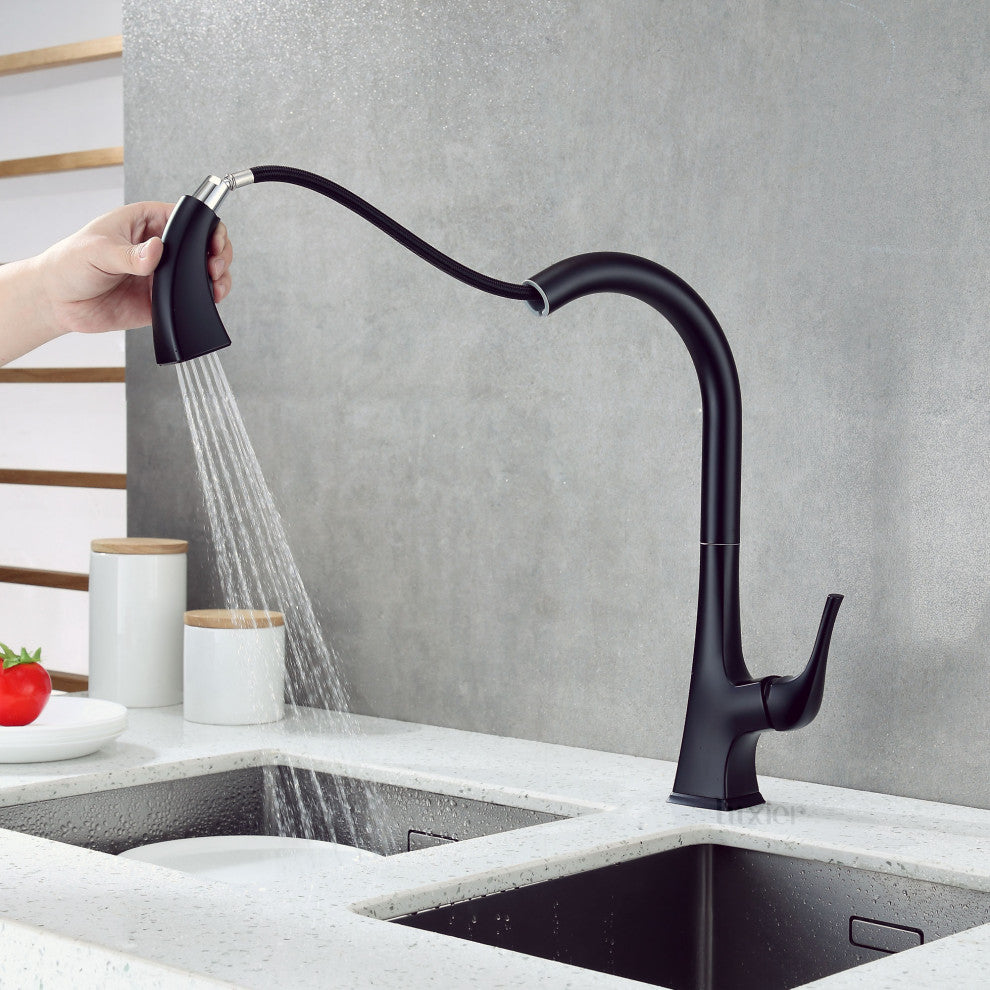 Luxier KTS20-T Single-Handle Pull-Down Sprayer Kitchen Faucet, Matte Black