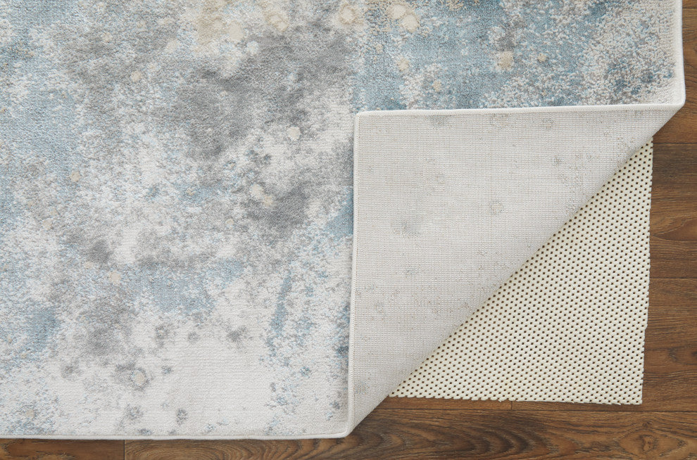 Oria Industrial Abstract Area Rug, Blue/Gray/Ivory, 10'x13'2"