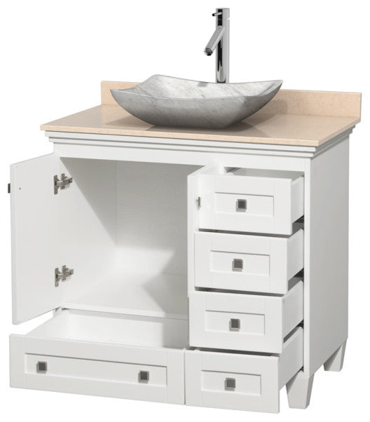 Acclaim White Vanity, 36", Avalon White Carrera Marble, Ivory Marble