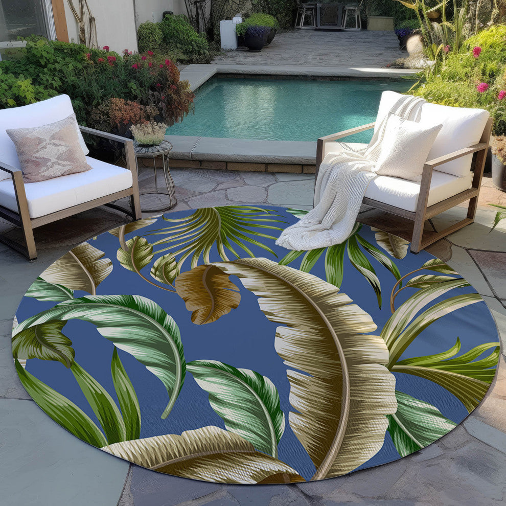 Indoor/Outdoor Tropics TC1 Indigo Machine Washable 8' x 8' Round Rug