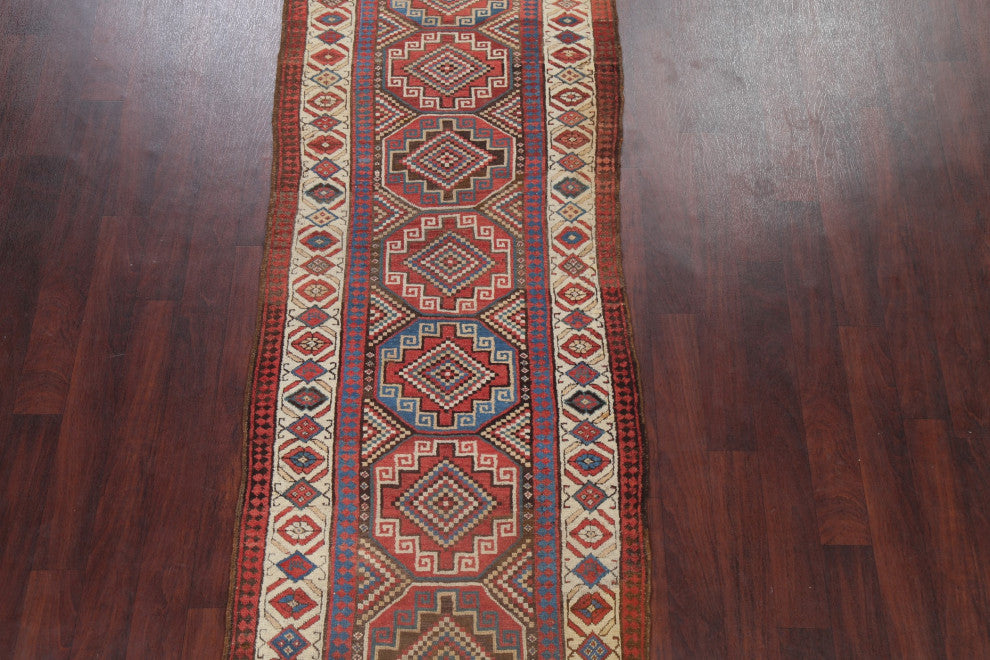 Consigned, Antique Russian Oriental Traditional Hand-Knotted Area Rug, 10'3"x3'2