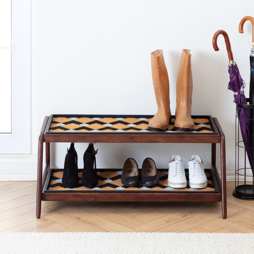 Double-Tier Brown Stand With 3-Pair Rubber Boot Trays Mt. Tam