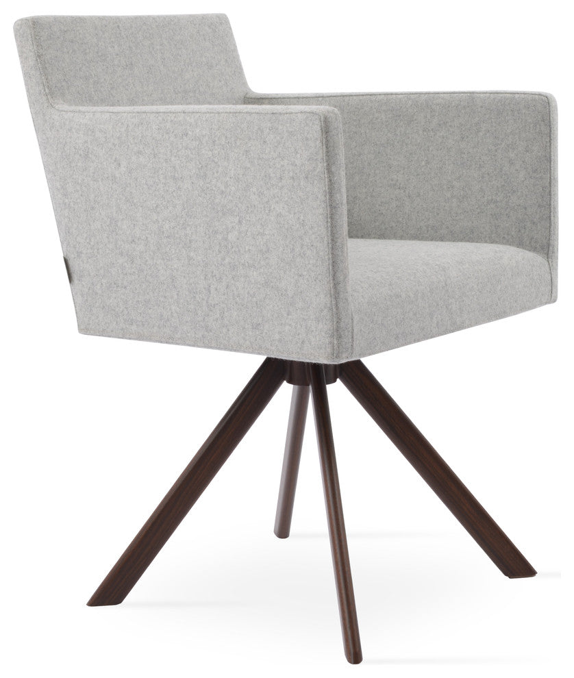 Harput Sword Chair, Walnut Veneer Steel Base, Silver Camira Wool