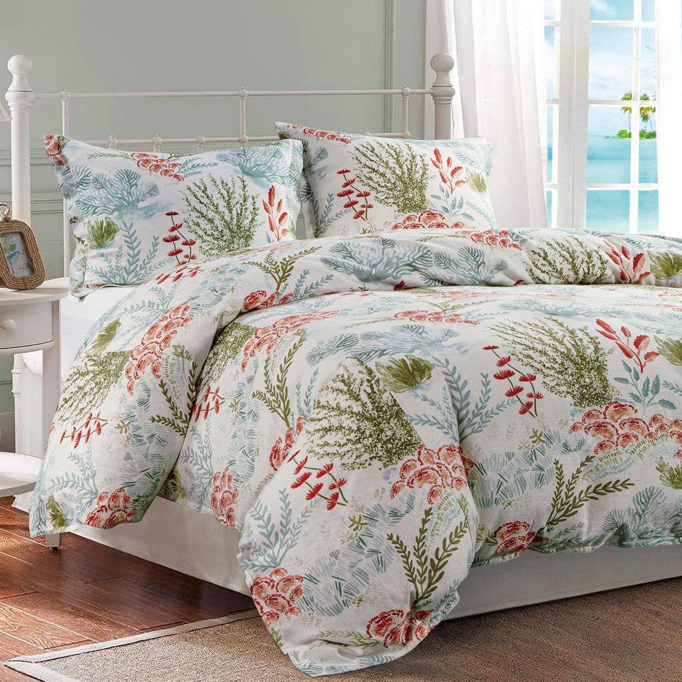 Oceania Coastal Duvet Cover Set, 3-Piece, Coral, Super Queen