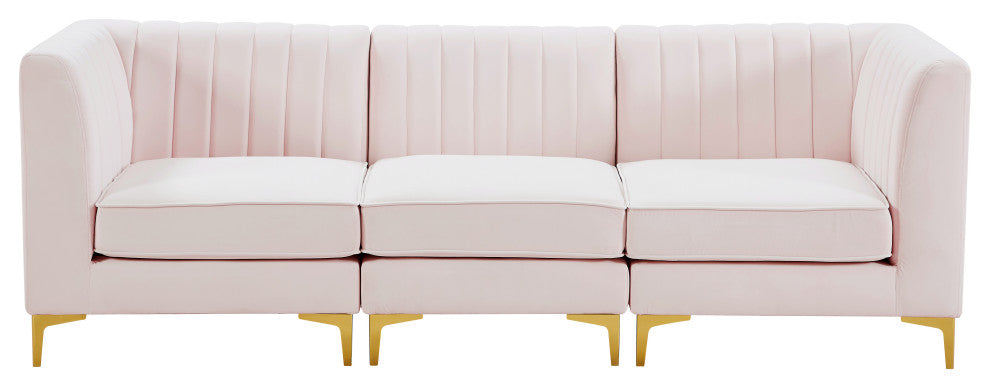 Alina Velvet Upholstered 3-Piece Modular Sectional, Pink