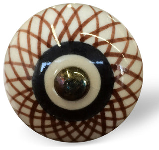 Knob-It Vintage Handpainted Ceramic Knobs, Set of 12, Cream/Brown/Navy