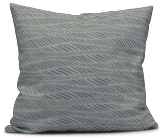 Rolling Waves, Geometric Print Outdoor Pillow, Light Blue, 16"x16"