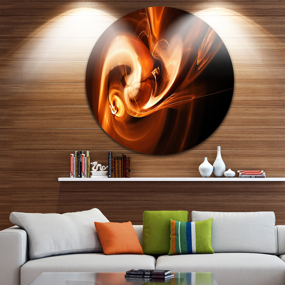 Fractal Smoke Texture Brown, Abstract Digital Disc Metal Artwork, 23"