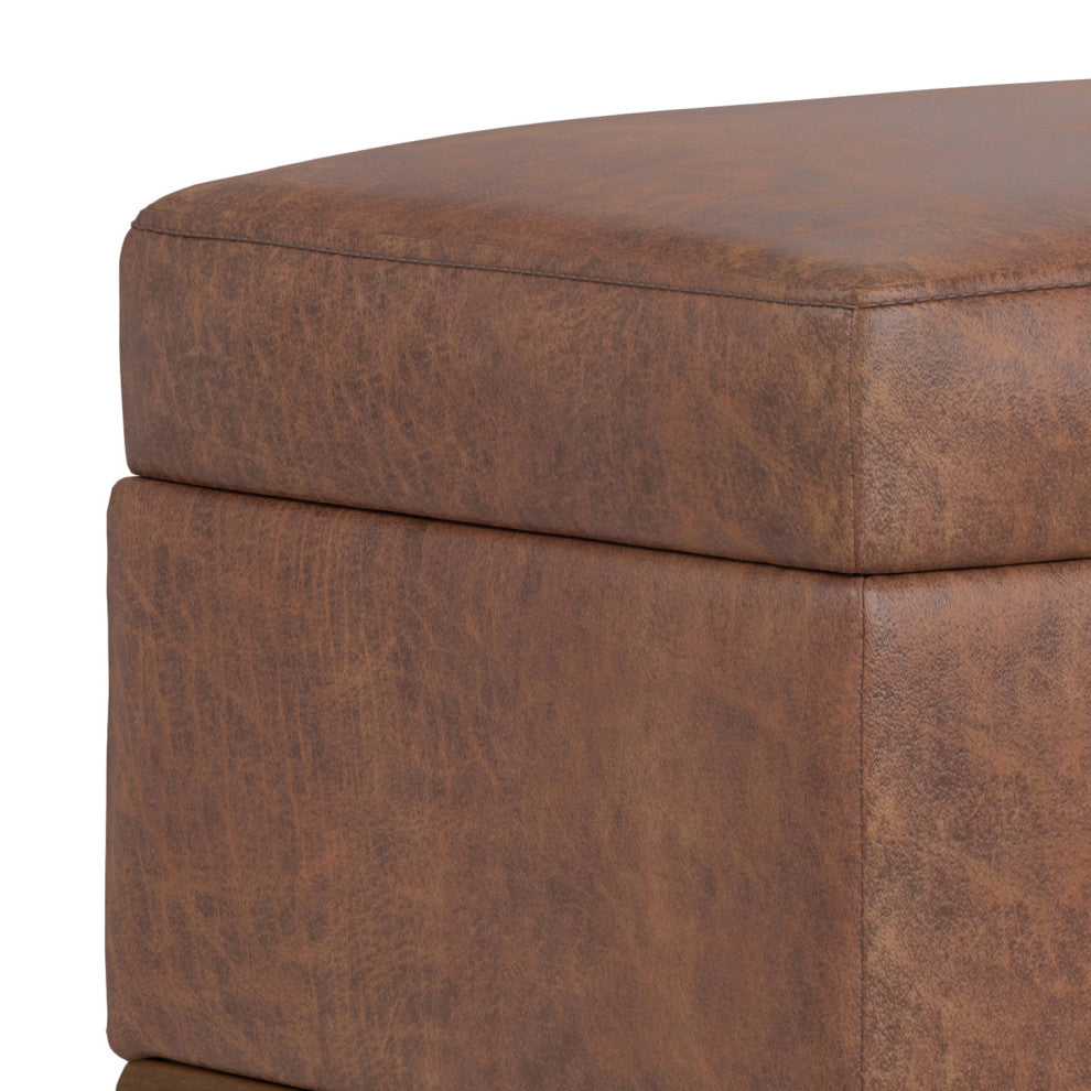Shiloh Small Storage Ottoman, Distressed Saddle Brown Vegan Faux Leather