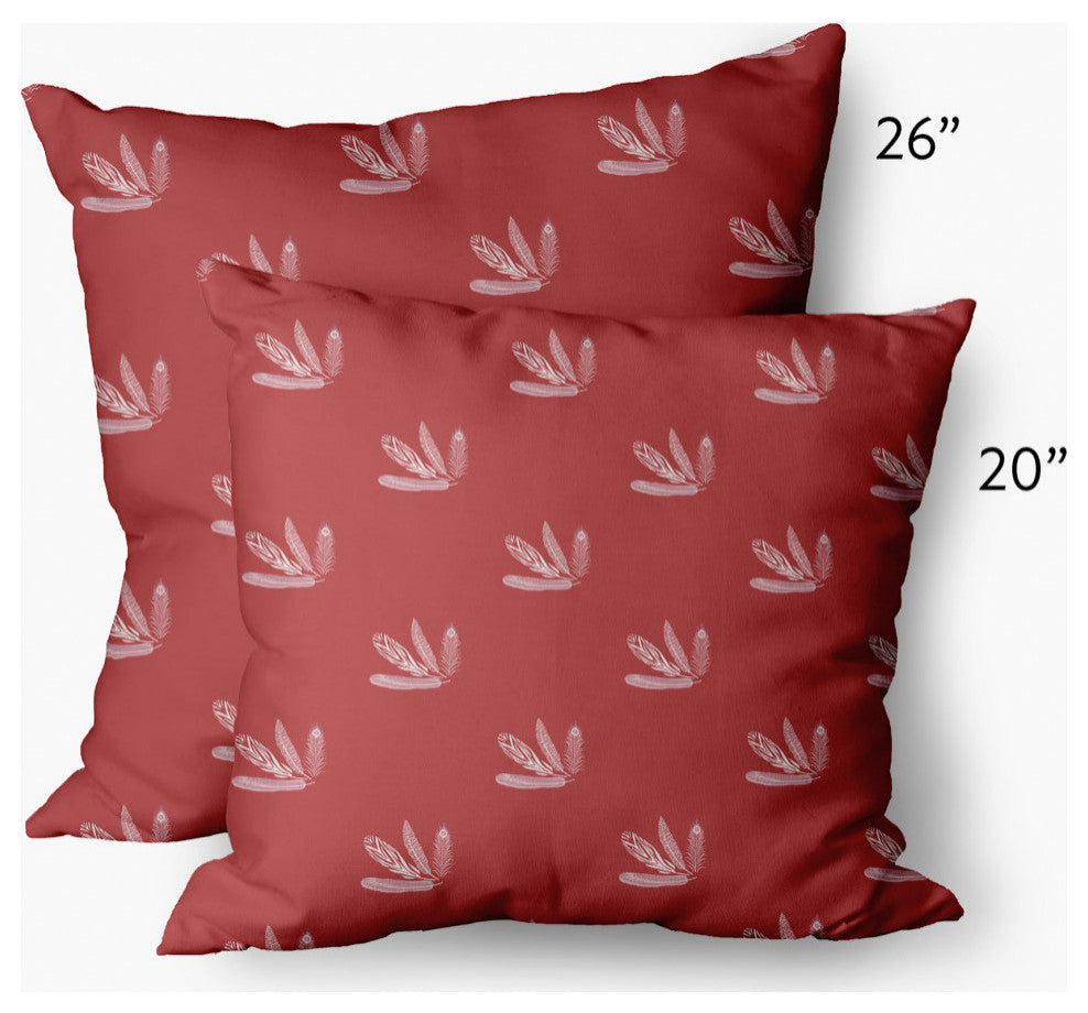 Feather Pattern Decorative Throw Pillow, Ligonberry Red, 20"x20"