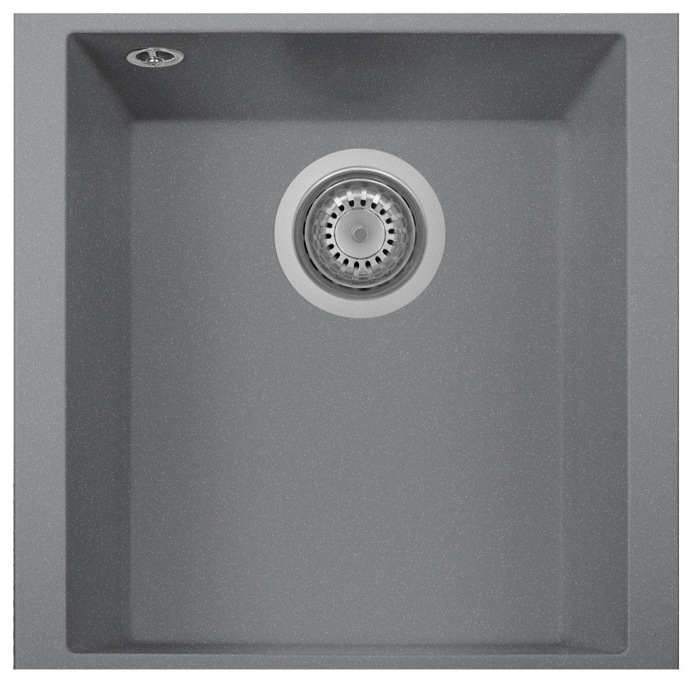 One Series 16" Drop-In Single-Bowl Granite Bar Sink, Titanium, Undermount