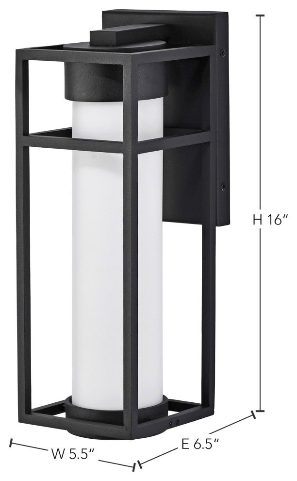 Ledges 6W LED Medium Wall Lantern, Matte Black/White Opal Glass