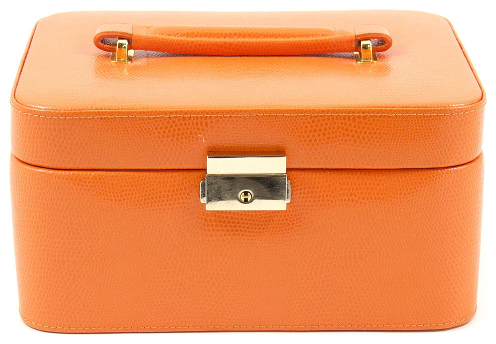 "Lizard" Debossed Leather Jewelry Box, Orange