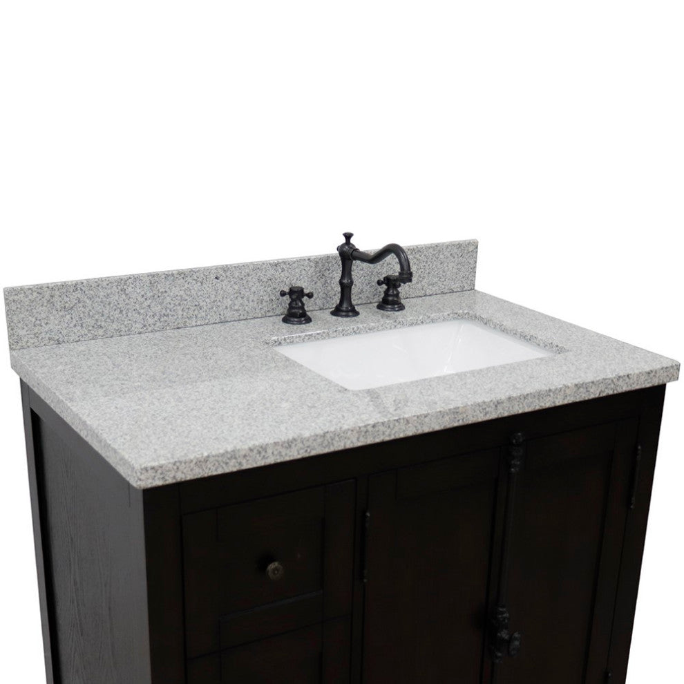 37" Vanity, Brown Ash With Gray Granite Top, Right Doors/Right Rectangle Sink