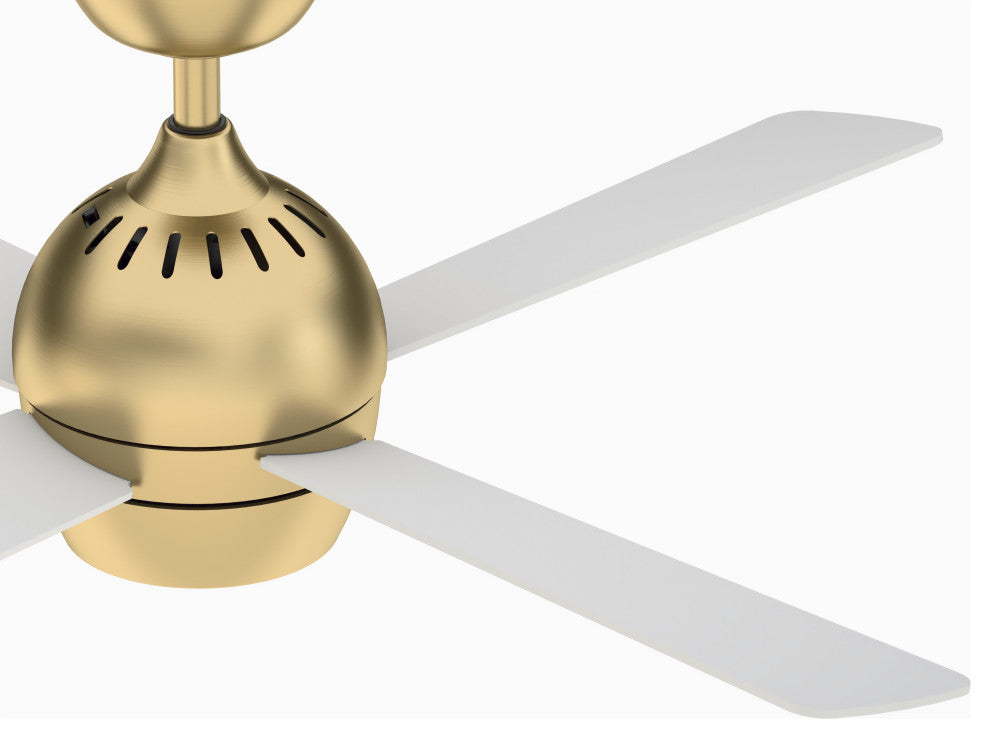 Kwad, 44" Brushed Satin Brass With Matte White Blades and LED Light Kit