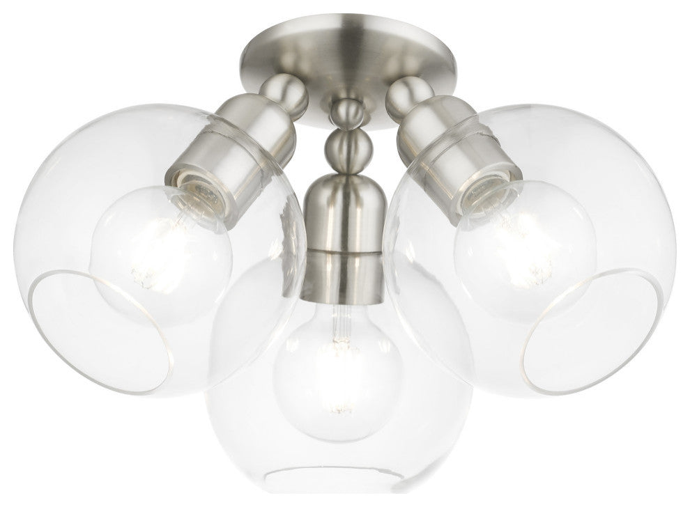 Downtown 3 Light Brushed Nickel Sphere Semi-Flush