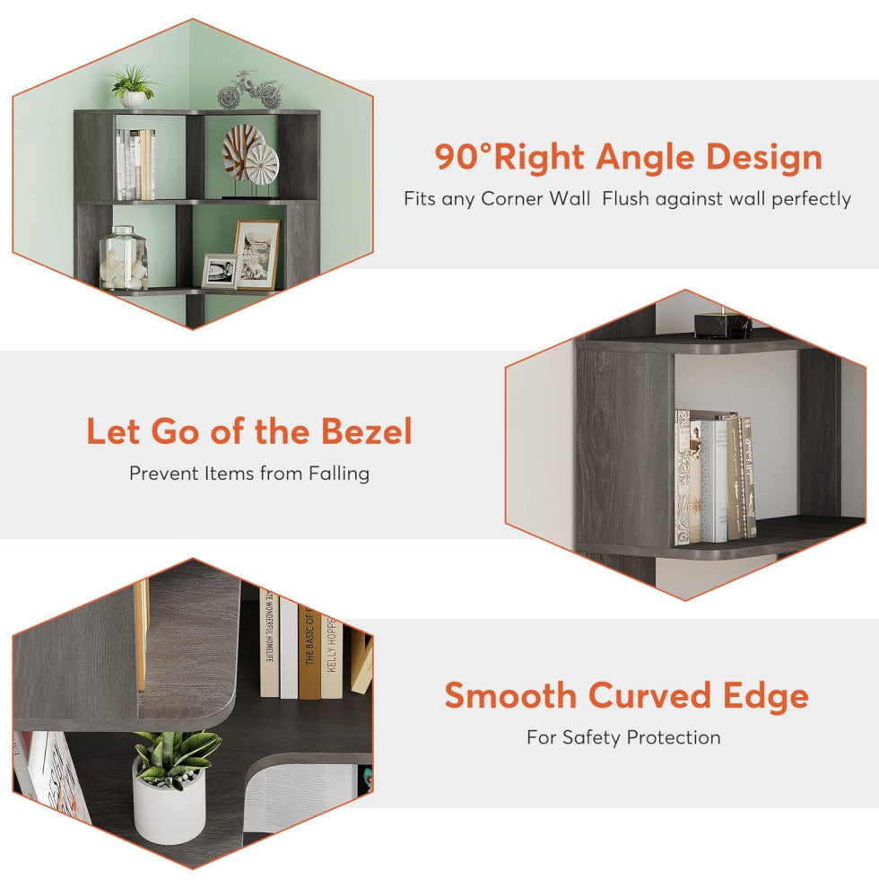 Tribesigns Corner Bookcase, L-Shaped Bookshelf, Book Shelf, Display Shelves