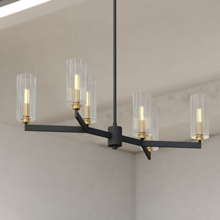 Claremont 6 Light Matte Black Contemporary Chandelier Clear Glass