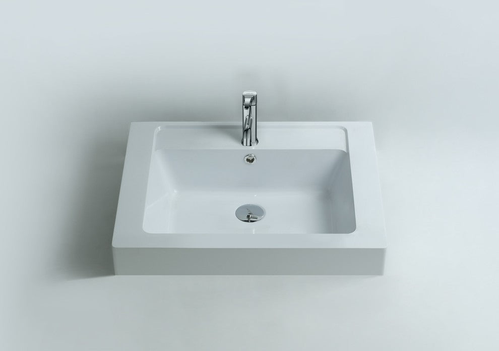 ADM Rectangular Countertop Stone Resin Sink, White, 24", Matte White
