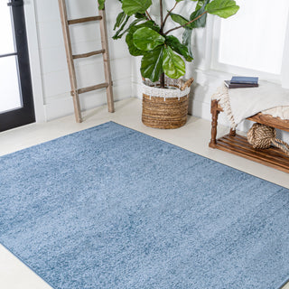 Haze Solid Low-Pile Runner Rug, Blue, 9 X 12