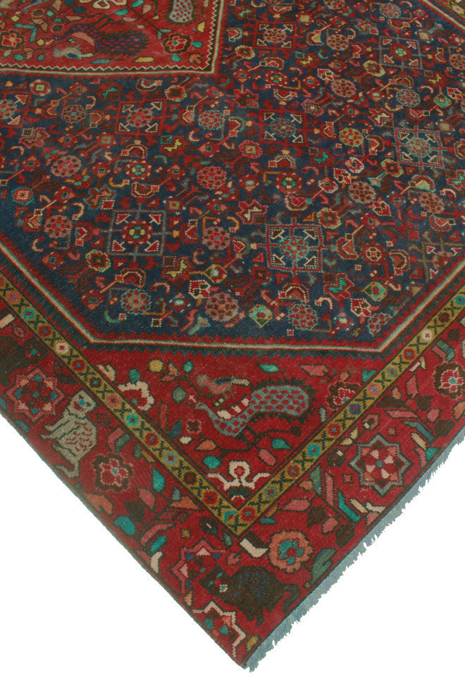 Fine Vintage Distressed Moneer Navy/Red Rug, 6'9x10'5
