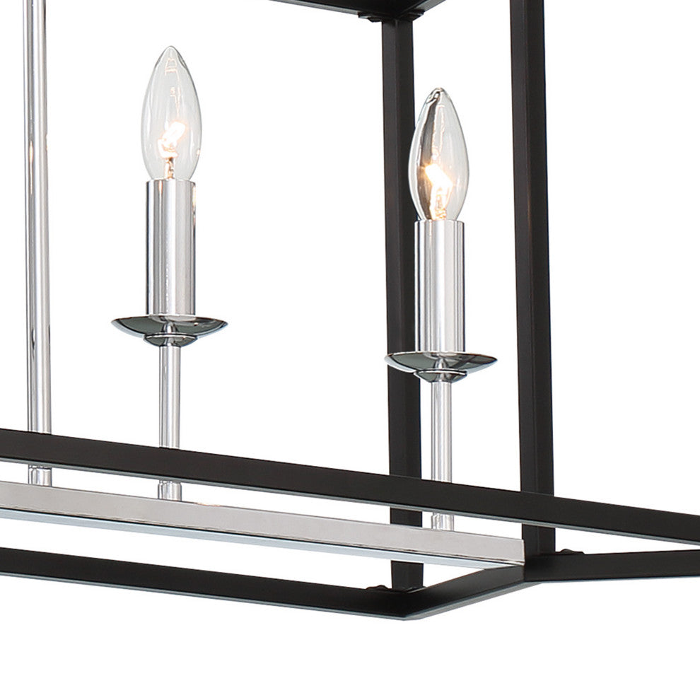 6 Light Kitchen Island Linear Pendant, Classic Black+chrome