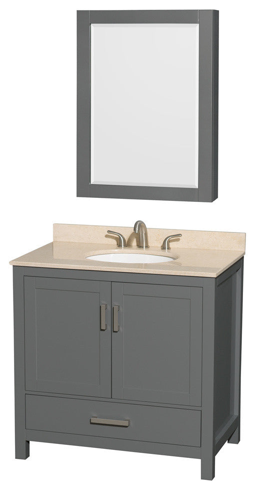 Sheffield 36" Dark Gray Single Vanity, Ivory Marble Top, Um Rd Sink, Med Cab