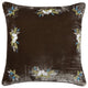 Stella Floral Embroidered Faux Silk Velvet Pillow, 22"x22", Green Ochre
