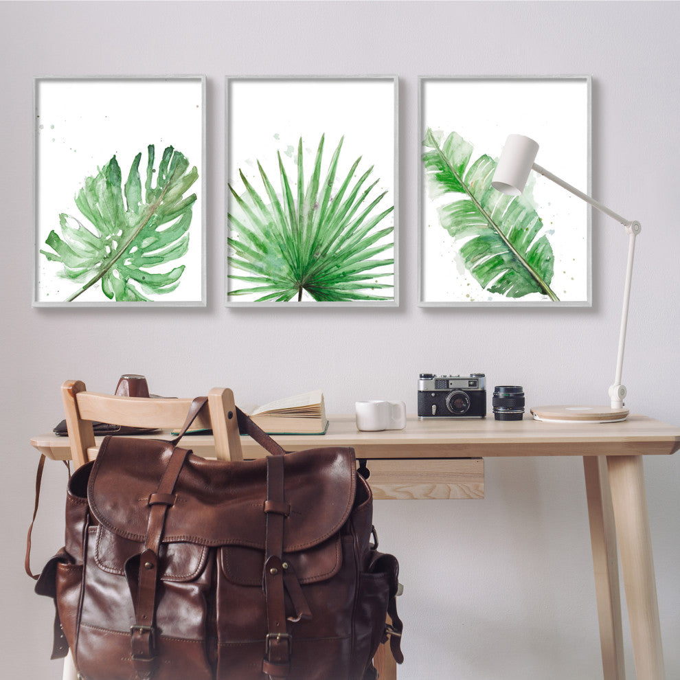 Green Leaves Modern Green Tropical Palm Fans ,3pc, each 24 x 30