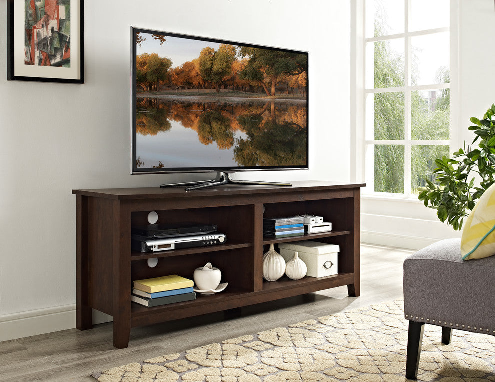 58" Wood TV Stand Console, Natural, Traditional Brown