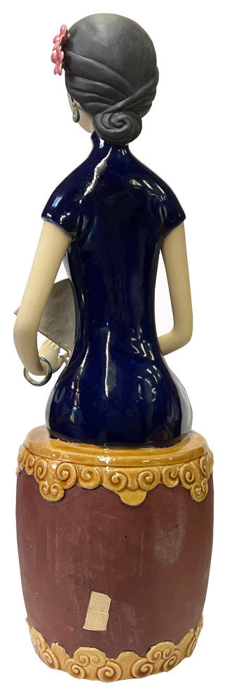 Chinese Oriental Ceramic Cheongsam Blue Qipao Dressing Lady Figure Hws3100
