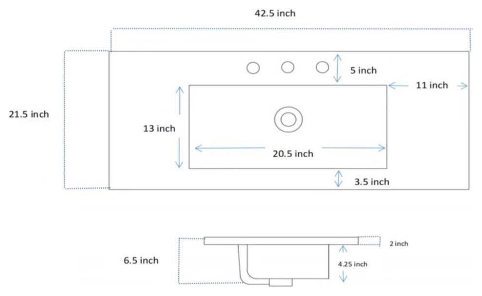 42" Single Bathroom Cement Vanity Top with Sink
