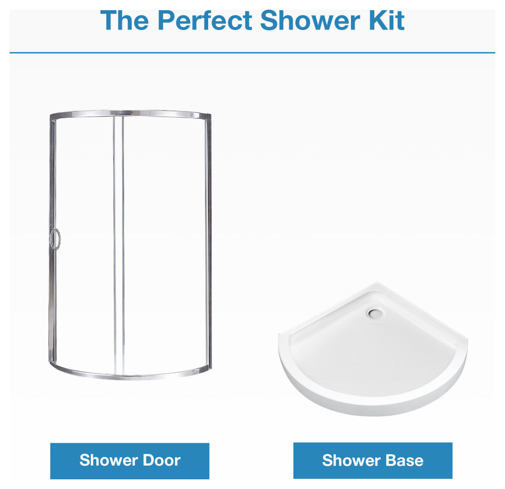 Breeze Corner Sliding Door Shower Kit, Clear Panels and Base, Chrome, 36"