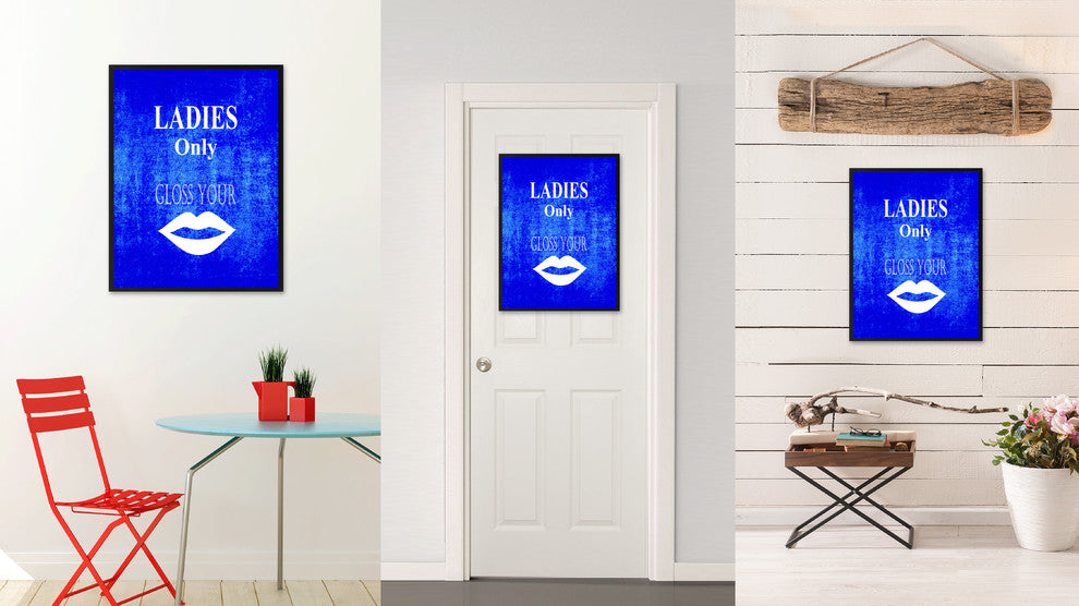 "Ladies Only" Sign Blue Print on Canvas with Picture Frame, 22"x29"