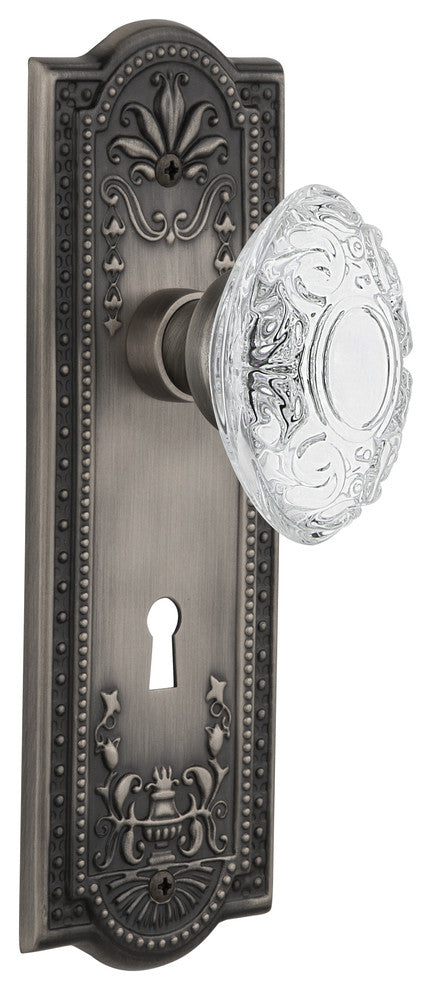Meadows Plate Single Dummy, Keyhole Crystal Victorian Knob, Antique Pewter
