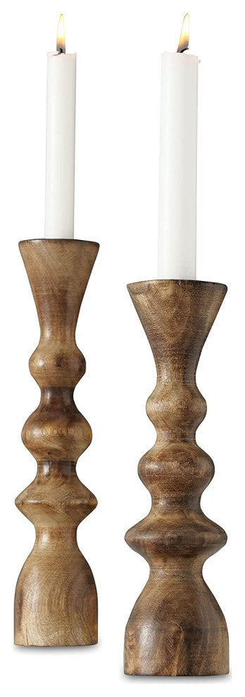 Turned Wooden Candle holders, 2 Piece Set