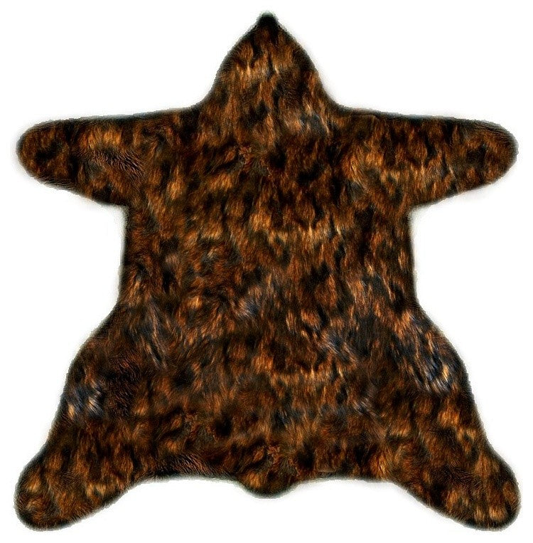 Premium Faux Fur American Bear Skin Area Rug Soft Plush Realistic Brown Shag, 5'