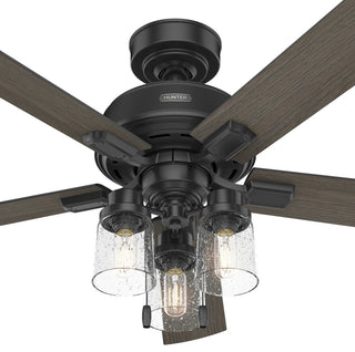 Hunter 52" Hartland Matte Black Ceiling Fan, LED Light Kit, Pull Chain