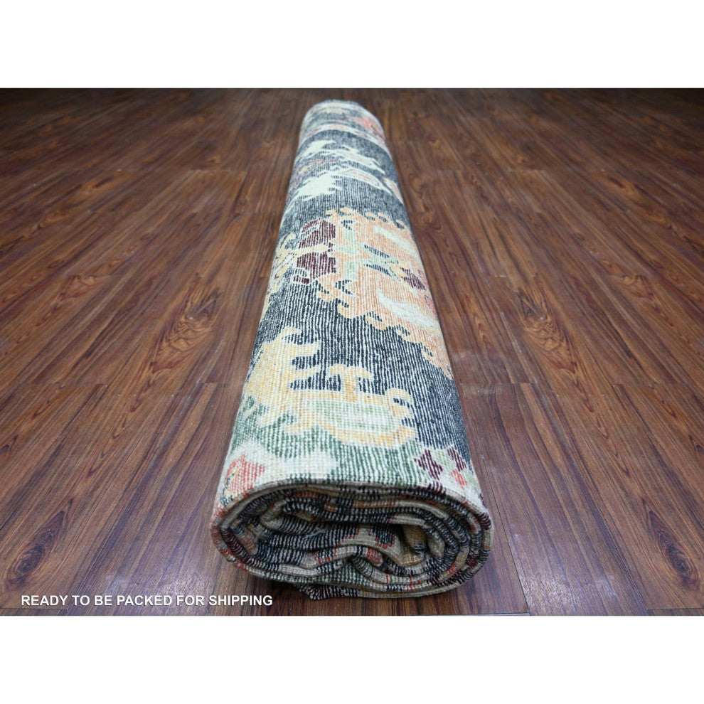 Black Wool Hand Knotted Afghan Angora Oushak Oversized Rug 11'9"x14'7"