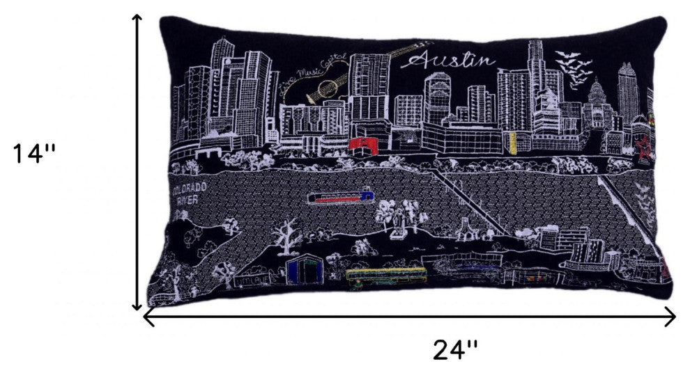 25" Black Atlanta Nighttime Skyline Lumbar Decorative Pillow
